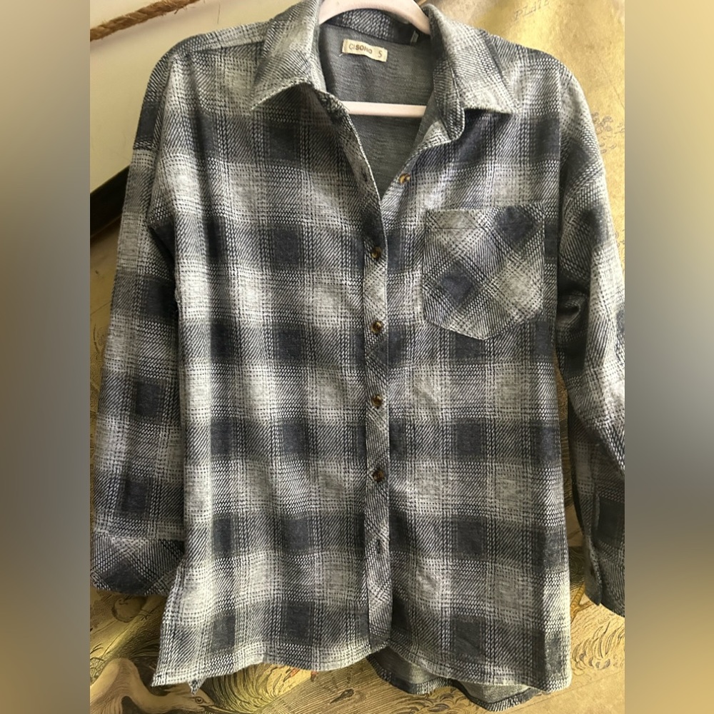 Ci Sono Blue and White Plaid Button Down Shirt